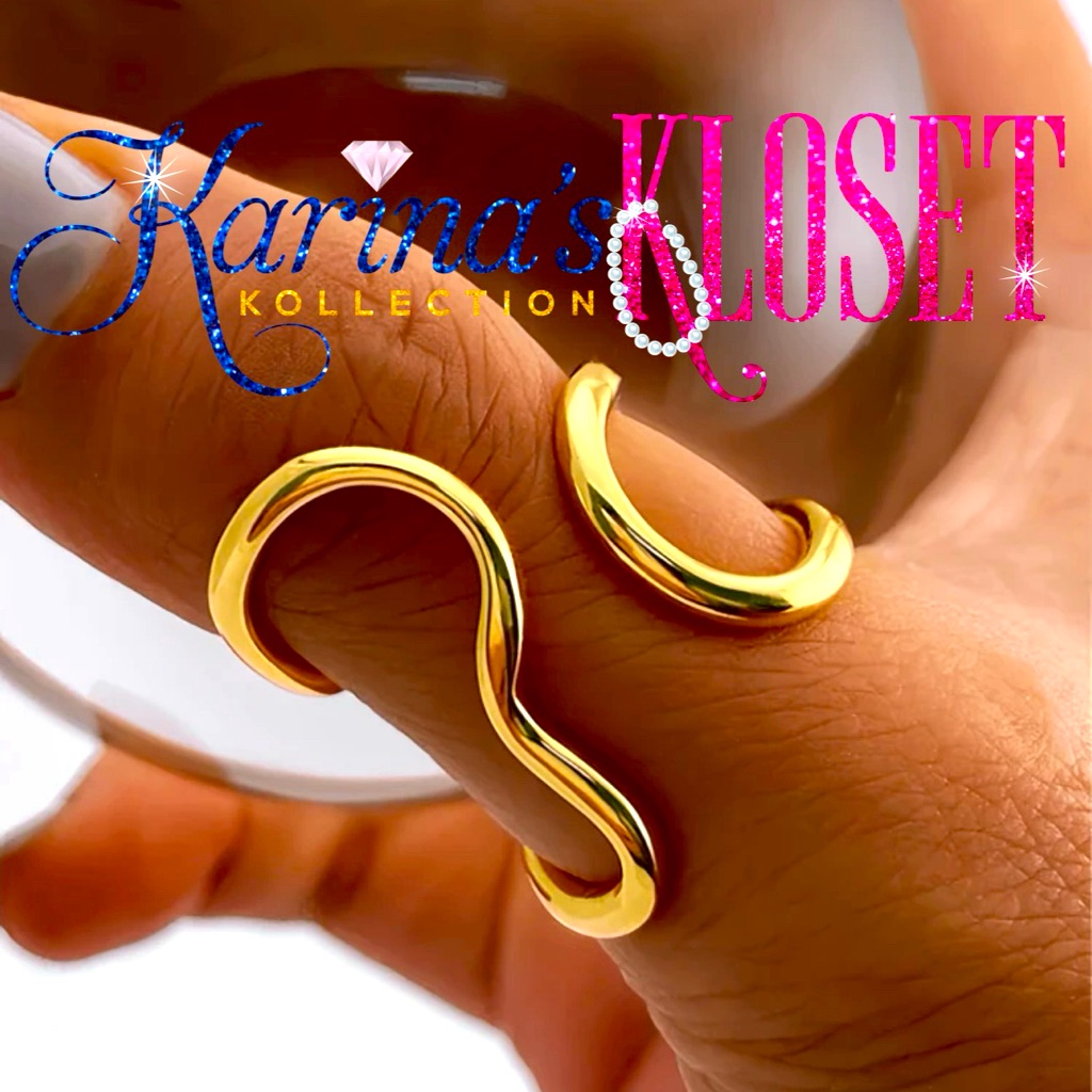 Gold Plated Stainless Steel Abstract Swirl Open Adjustable Ring